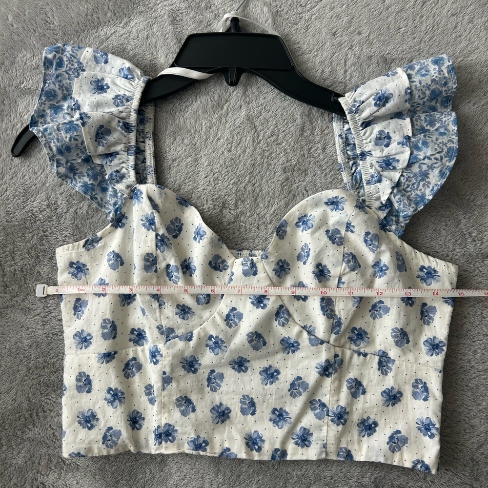 Floral Blue and White Women's Top